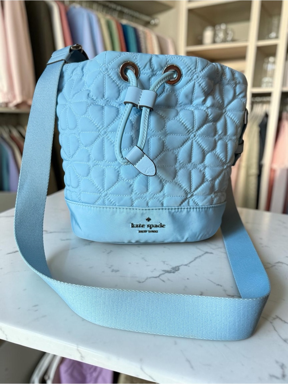 kate spade New York Light Blue Quilted Leather Bucket Bag - Picture 6 of 6